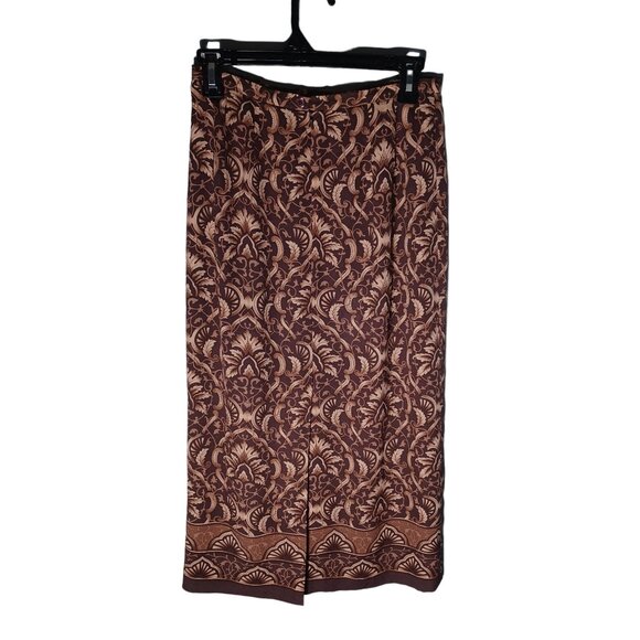Talbots Midi Skirt Womens 6 P Brown Y2K Silk Fairycore Grunge Geometric - Picture 4 of 9